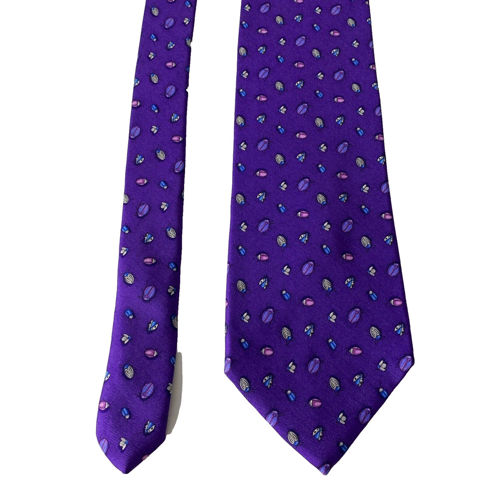 Brooks Brothers Makers Purple Beetle Lady Bug Tie Necktie Silk 58" 4"